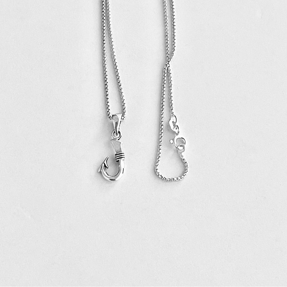 Sterling Silver Small Fish Hook Necklace, Fishing Chains, Fisherman Jewelry - Picture 5 of 9